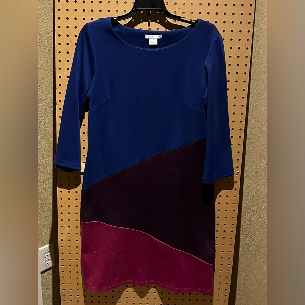 Maggy London Blue and Burgundy Long Sleeve Dress
